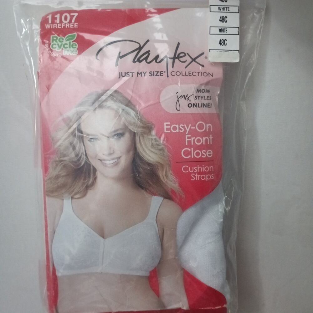 Playtex 18 hour Bra 48C White Front‎ Close WireFree Cushion
